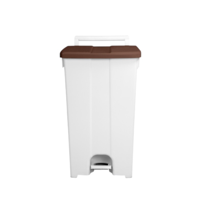 Witte afvalbak 90 l - Met pedaal en bruine deksel - Derby XXL